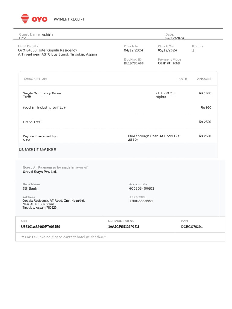 Payment Receipt PDF | PDF