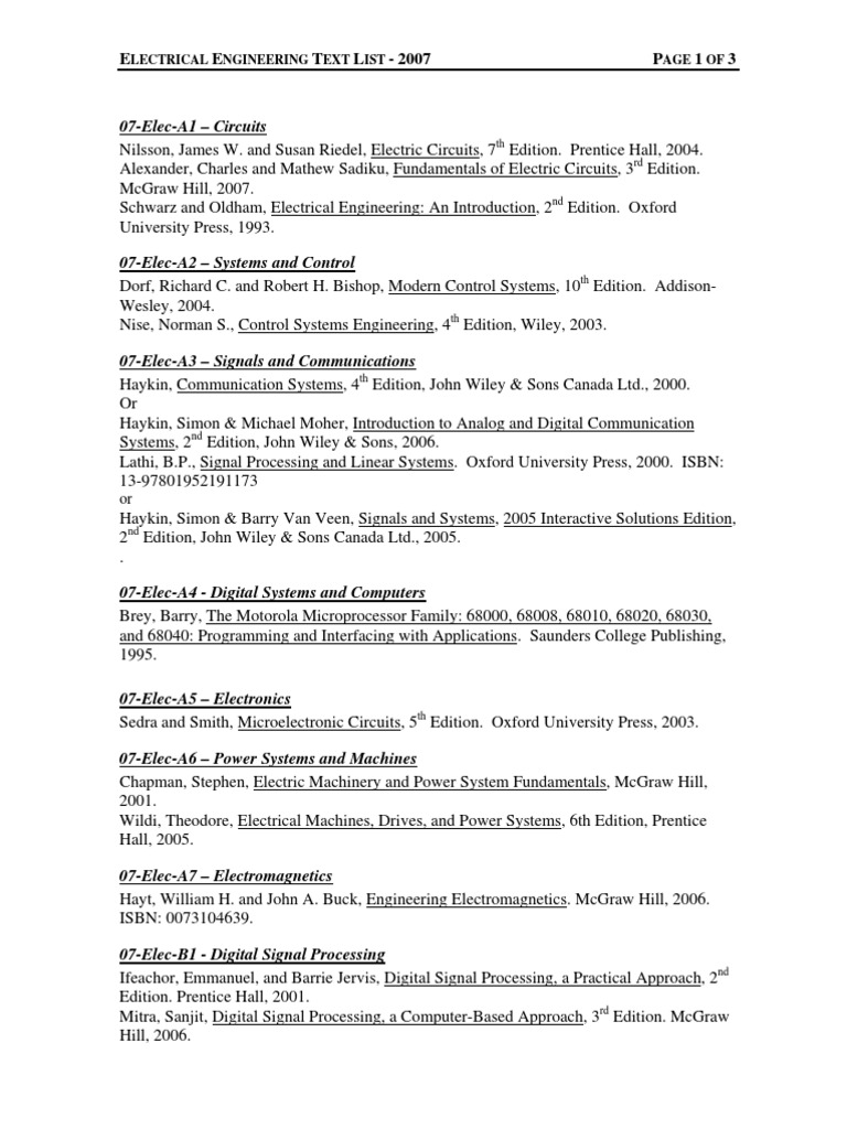 2007 Electrical Engineering Texts List | PDF | Photonics | Electronics