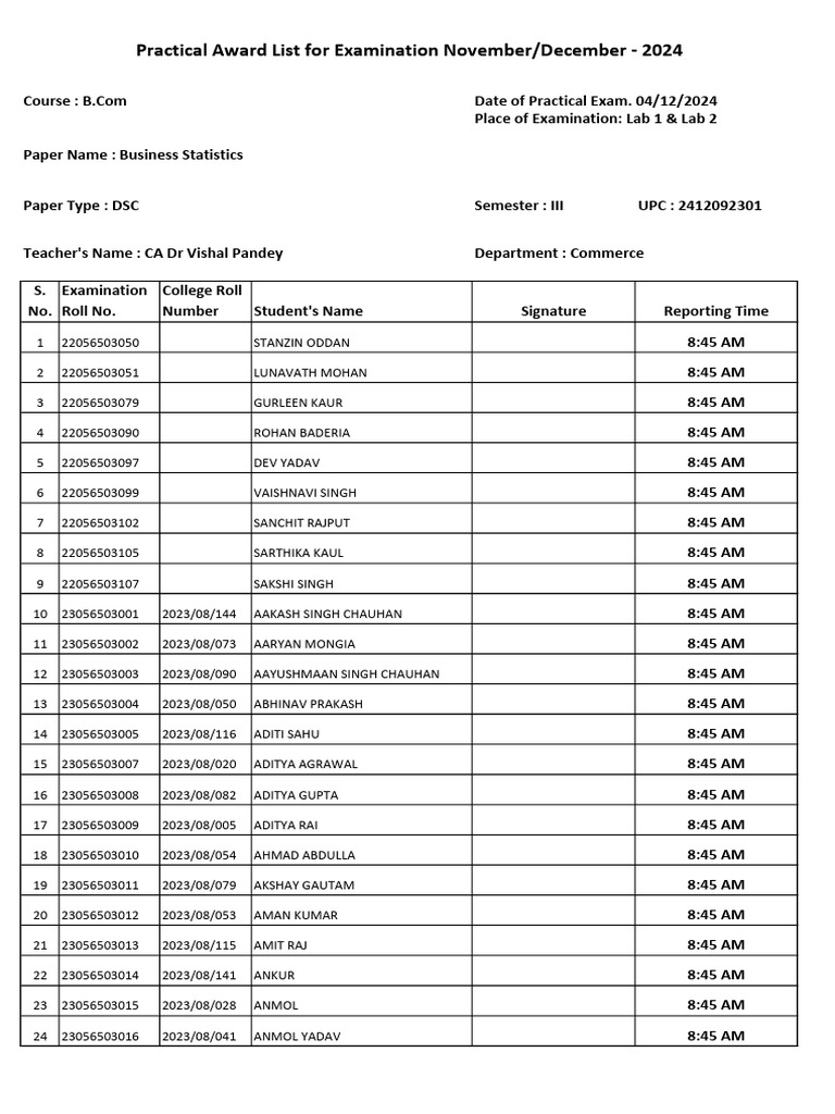 B.Com Practical Exam Schedule 2024 | PDF