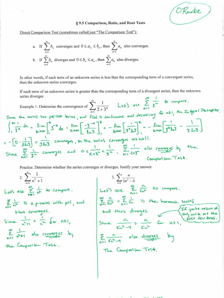 9.5 Notes - Comparison, Ratio, and Root Tests | PDF