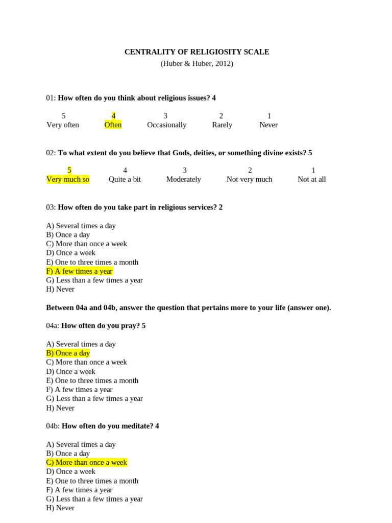 Centrality of Religiosity Scale Survey | PDF | Afterlife | Religious ...