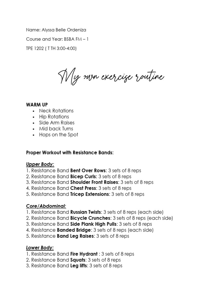 My Own Exercise Routine Tpe 1202 | PDF