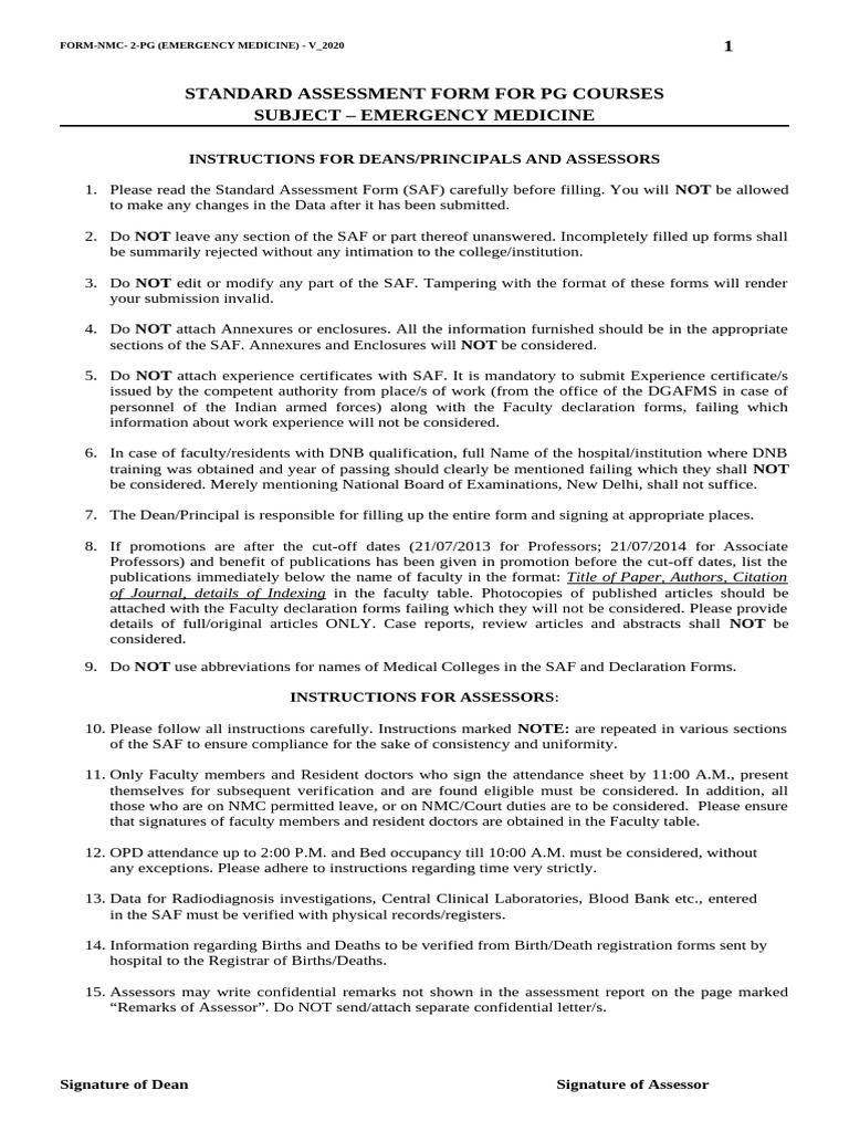 Emergency Medicine PG Assessment Form | PDF | Intensive Care Unit ...