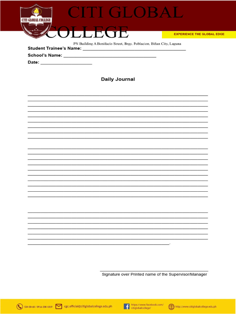 Daily Journal Template for Trainees | PDF