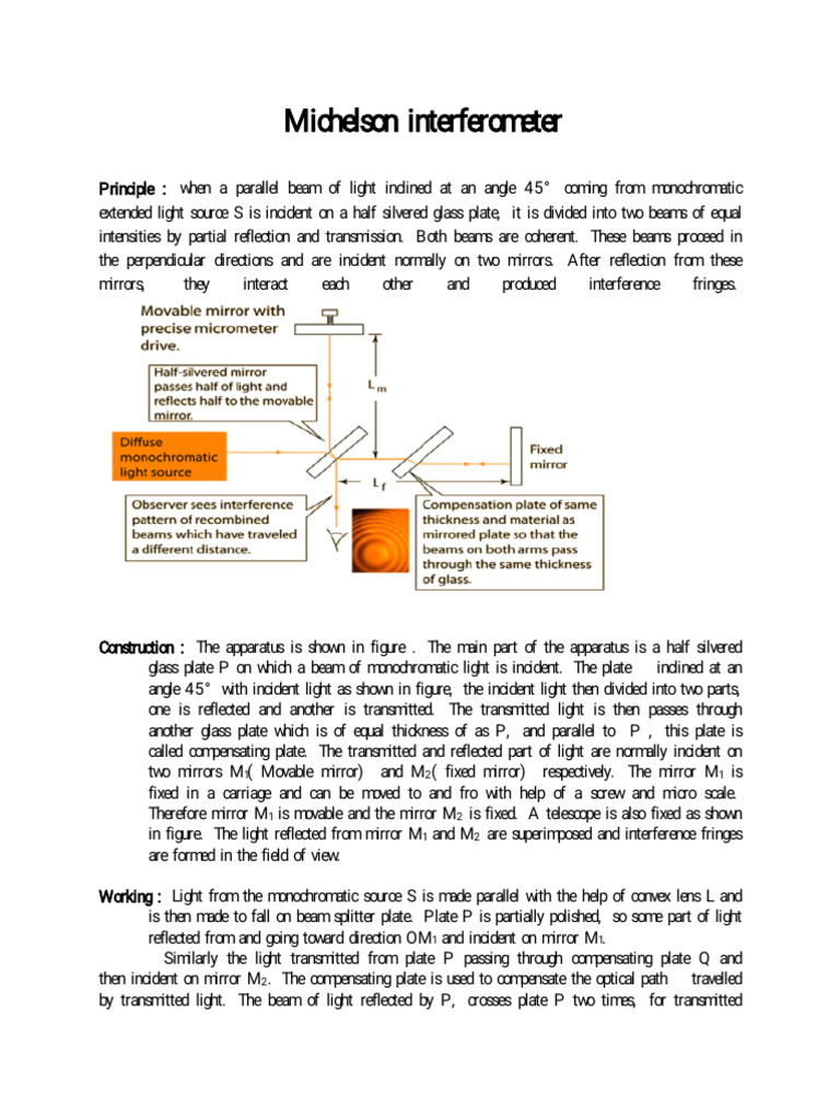 Michelson Interferometer Explained | PDF