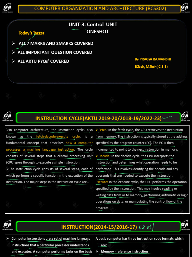Control Unit and Instruction Cycle Notes | PDF | Central Processing ...