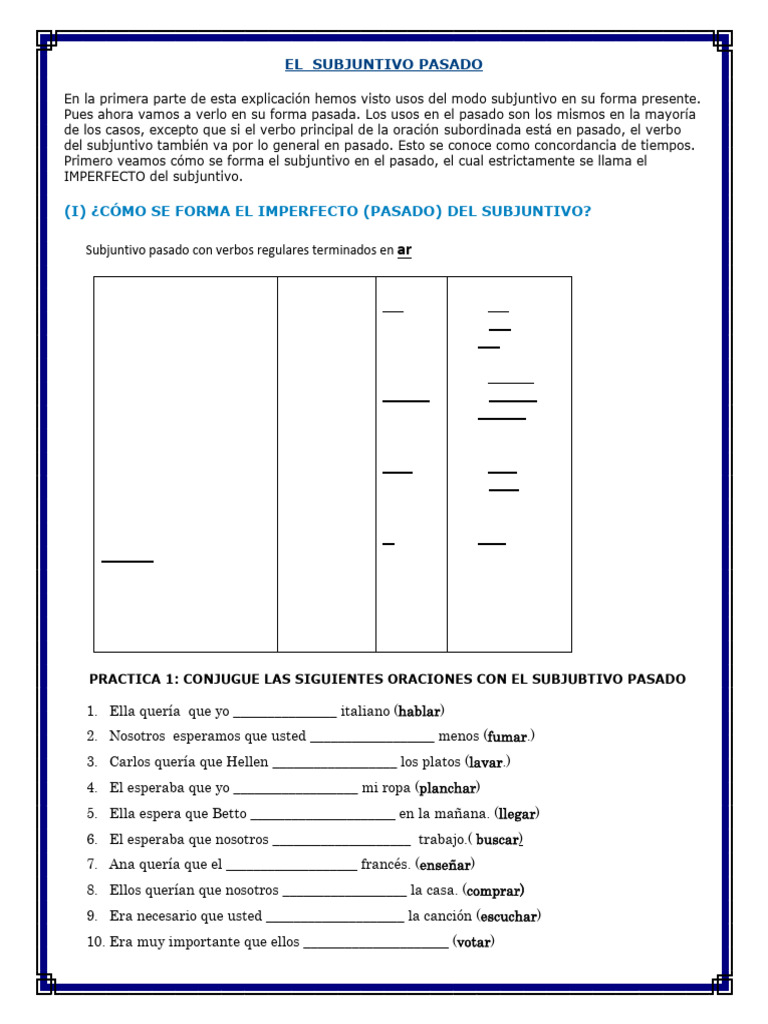 Ejercicios de Imperfecto de Subjuntivo | PDF | Verbo | Morfología