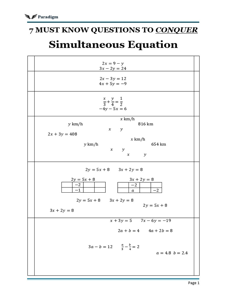 Simultaneous Equations Practice Guide | PDF | Speed | Equations