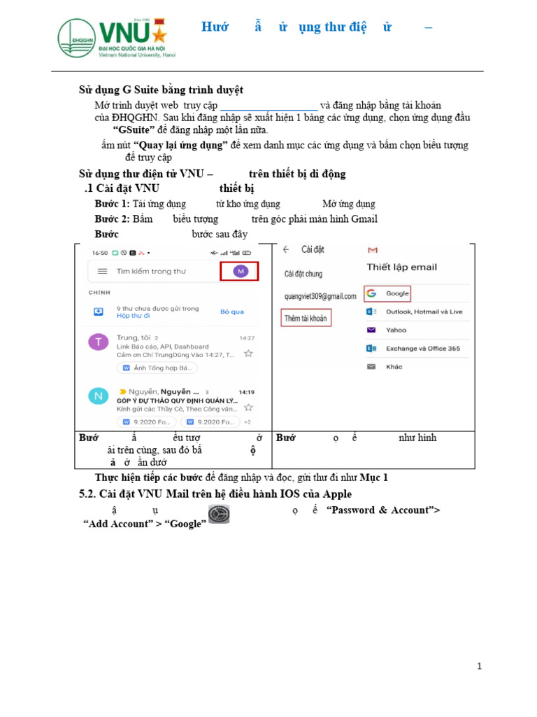 Hướng Dẫn Sử Dụng VNU-Gmail (Tóm Lược) - 22-9-2020 | PDF