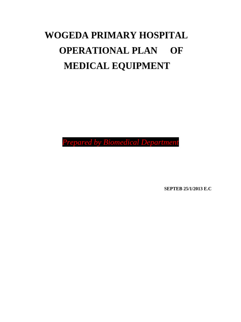 Wogeda Hospital Medical Equipment Plan | PDF | Medical Device