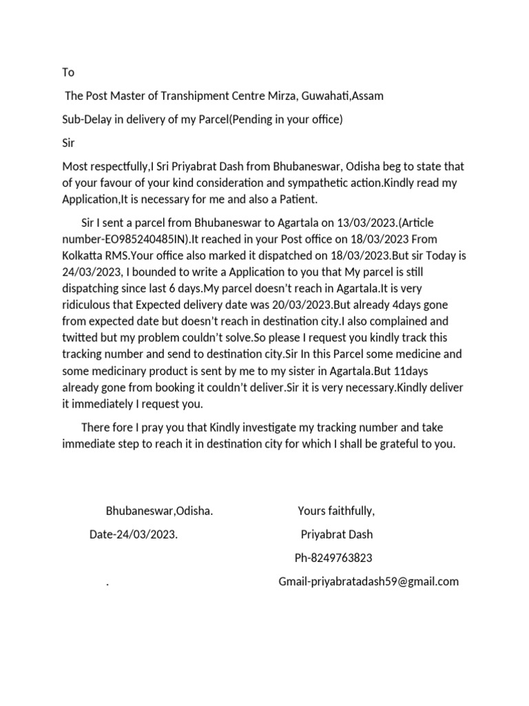 Parcel Delivery Delay Complaint | PDF