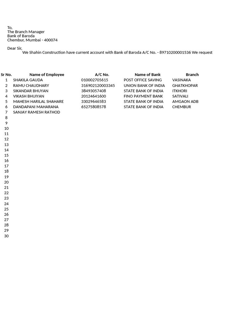 Salary Bank Format 1 | PDF | Banks | Financial Services