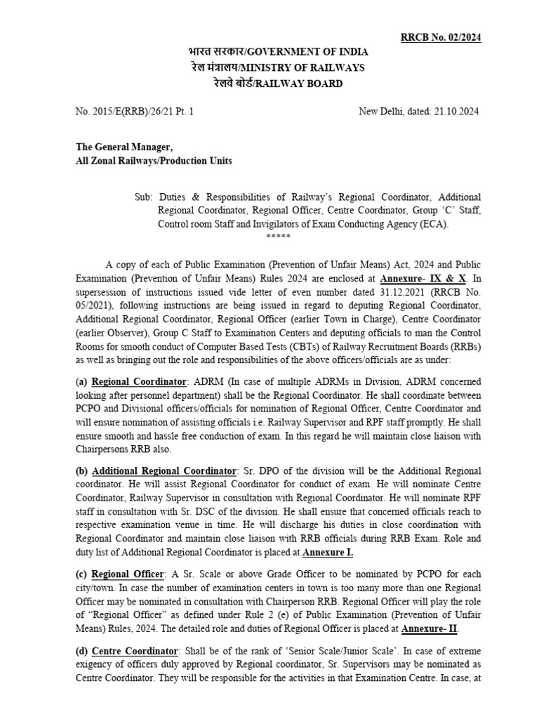 RRCB 02/2024 Exam Conduct Guidelines | PDF | Computing
