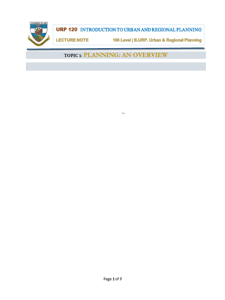 Urp 120 - Topic 1 - Overview of Urban and Regional Planning | PDF ...