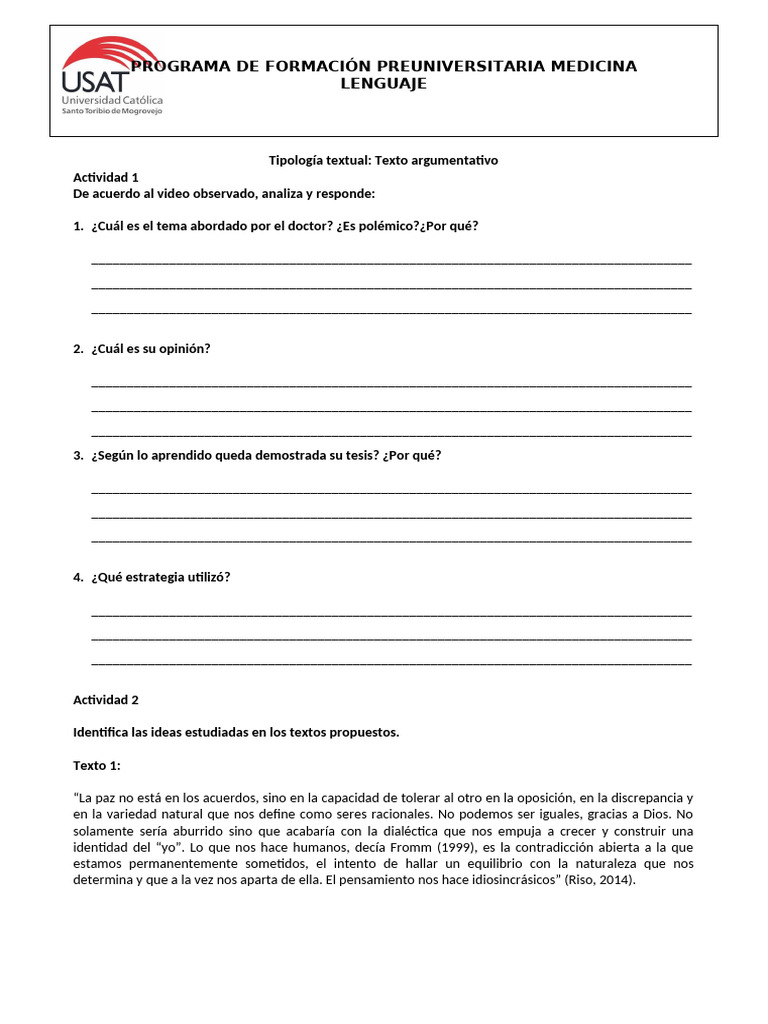 Sesión 4A-Tipos de Texto-Texto Argumentativo (Material Practico) | PDF ...