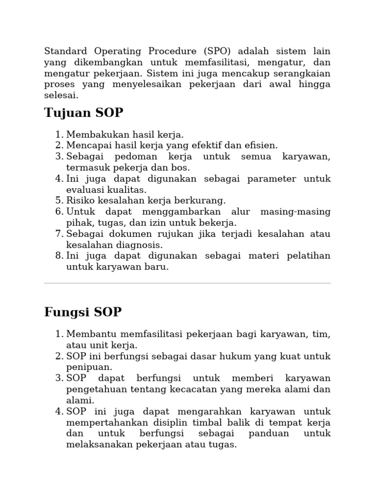 Manfaat dan Fungsi SOP dalam Pekerjaan | PDF