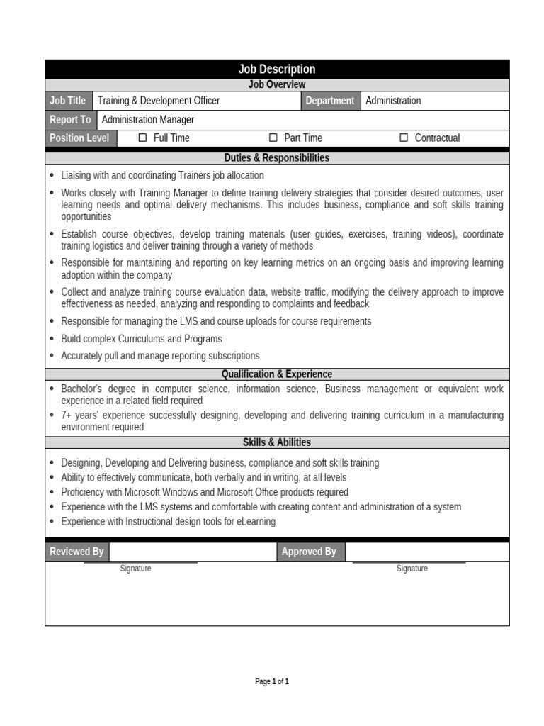 TRAINING AND DEVELOPMENT OFFICER JOB DESCRIPTION PDF visual data 2