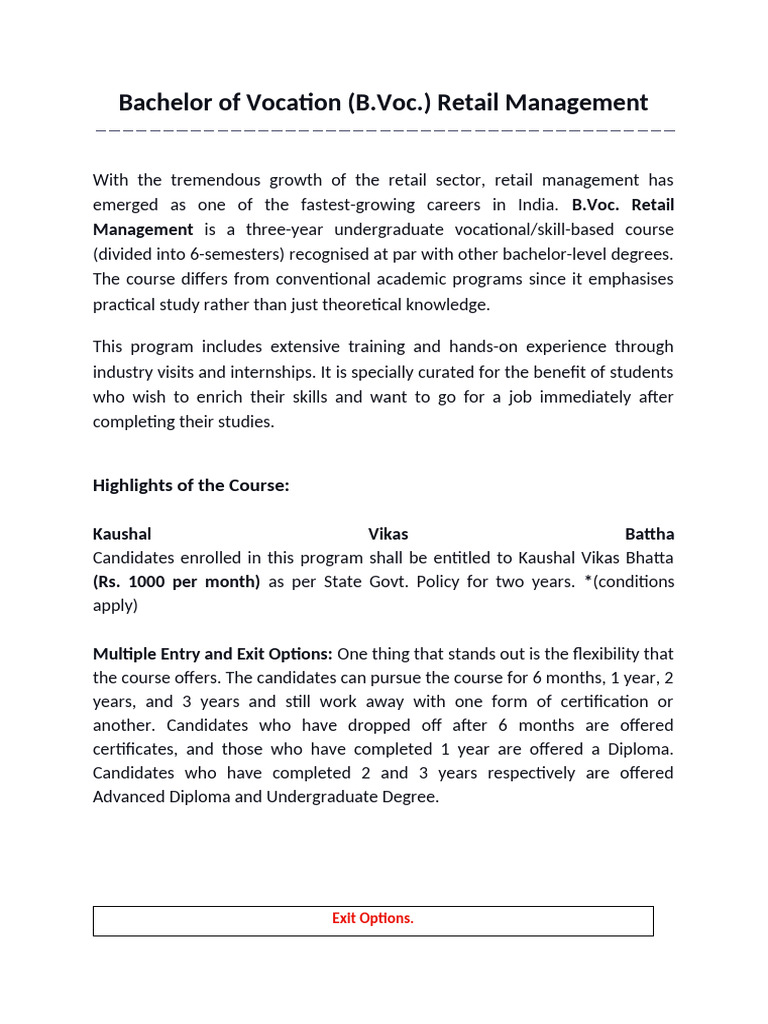 B.Voc. in Retail Management | PDF | Academic Degree | Diploma