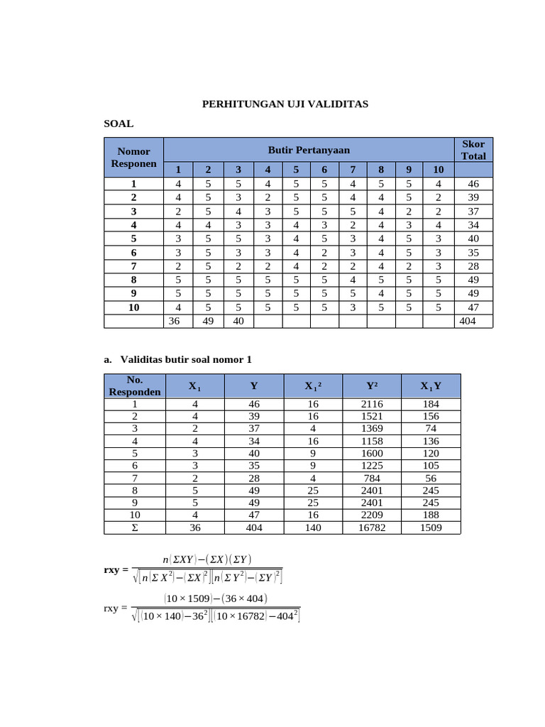 Perhitungan Uji Validitas (1) | PDF