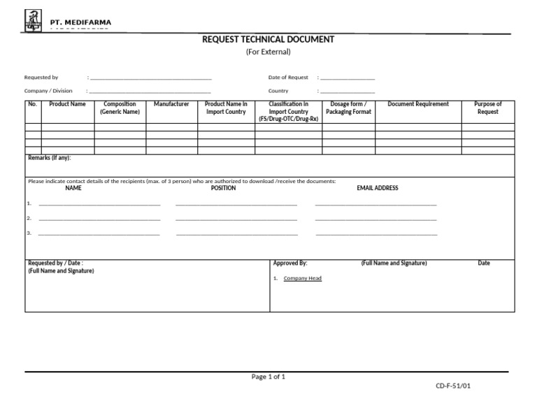 CD-F-51-01 REQUEST TECHNICAL DOSSIER For EXTERNAL | PDF