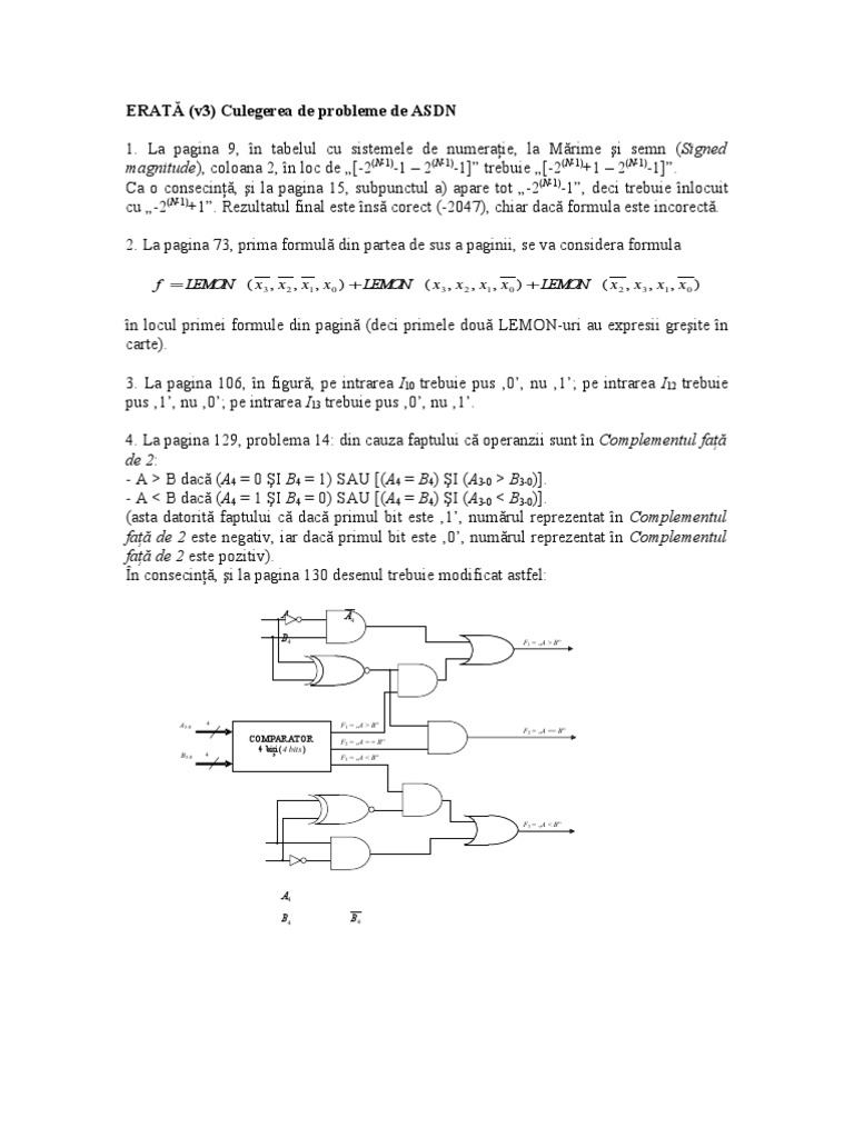 ERATA v4 Culegere de Probleme de ASDN (Logic Design) | PDF