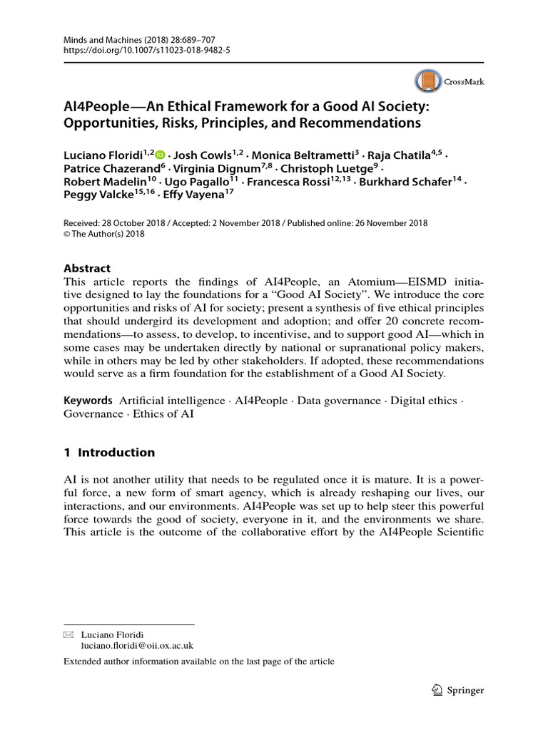 Ethical Framework for a Good AI Society | PDF | Artificial Intelligence ...