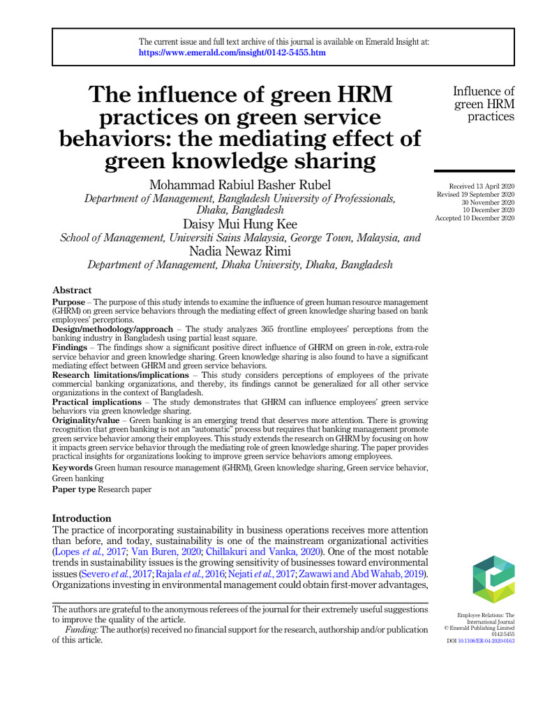 Green HRM's Impact on Service Behavior | PDF | Validity (Statistics ...