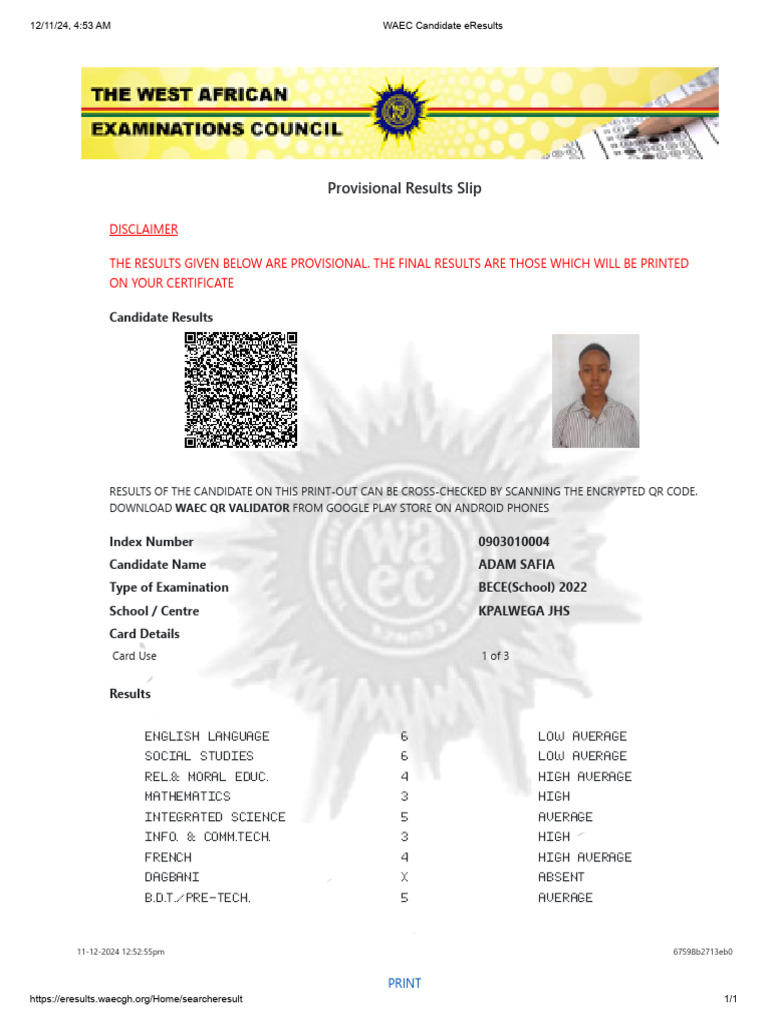 WAEC Candidate Eresults | PDF