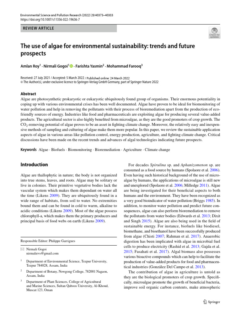 Algae for Environmental Sustainability | PDF | Algae Fuel | Biofuel
