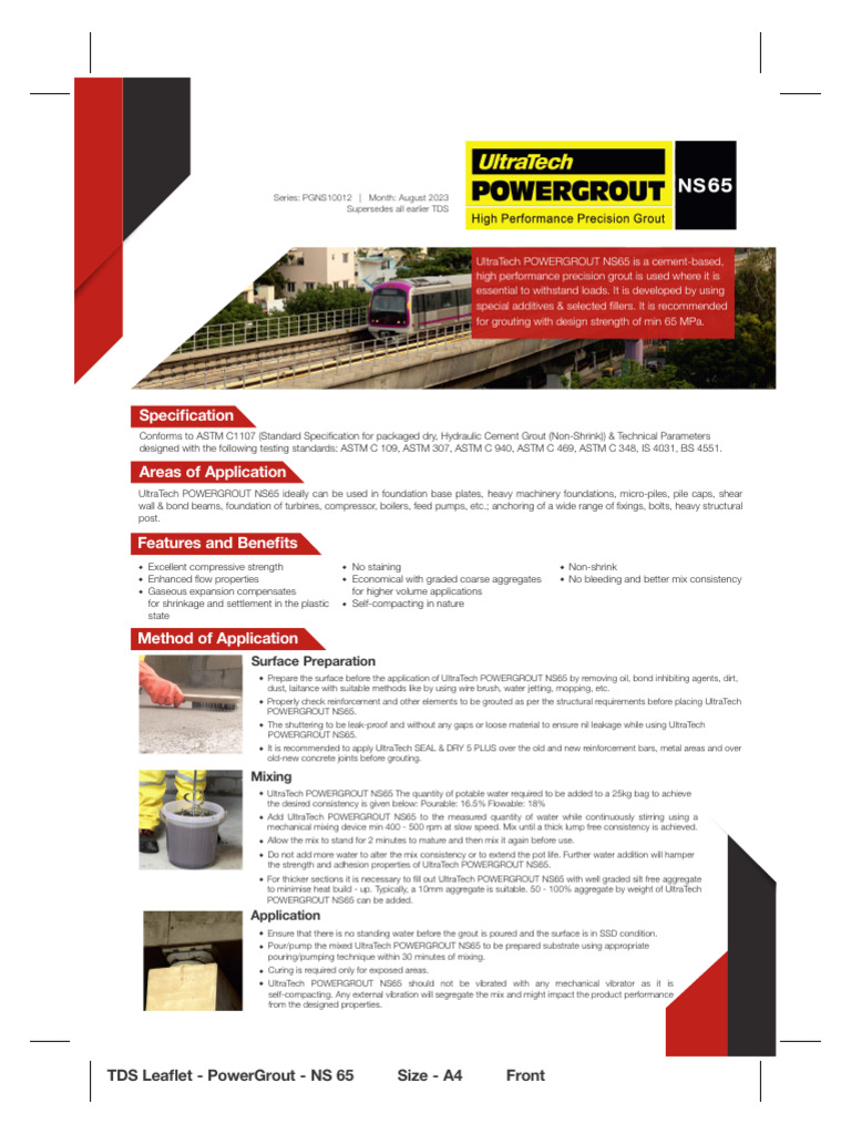 UltraTech PowerGrout NS65 Overview | PDF | Concrete | Deep Foundation