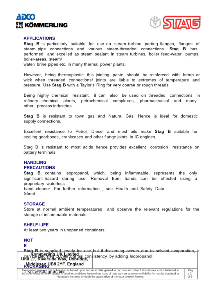 Stag B Jointing Paste Overview | PDF