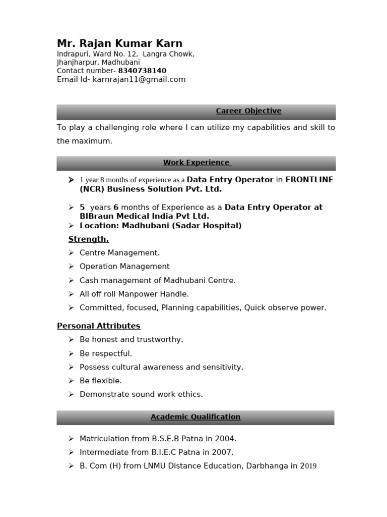 Data Entry Operator Resume: Rajan Karn | PDF