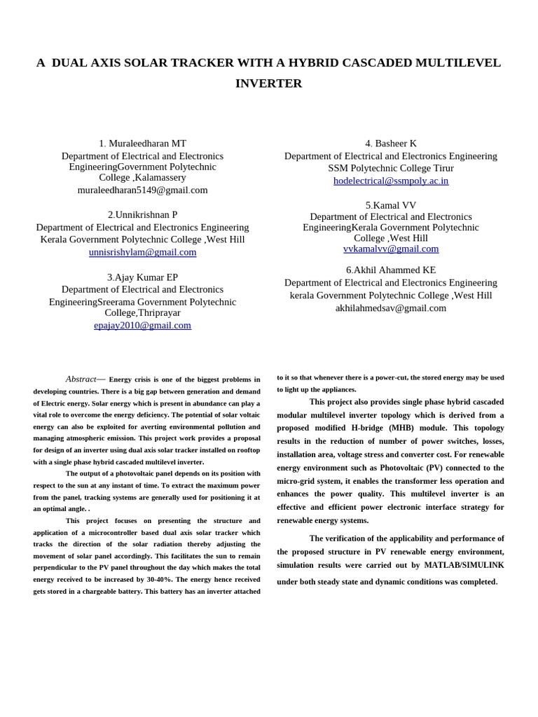 Muraleedharan Project Paper | PDF | Power Inverter | Photovoltaics
