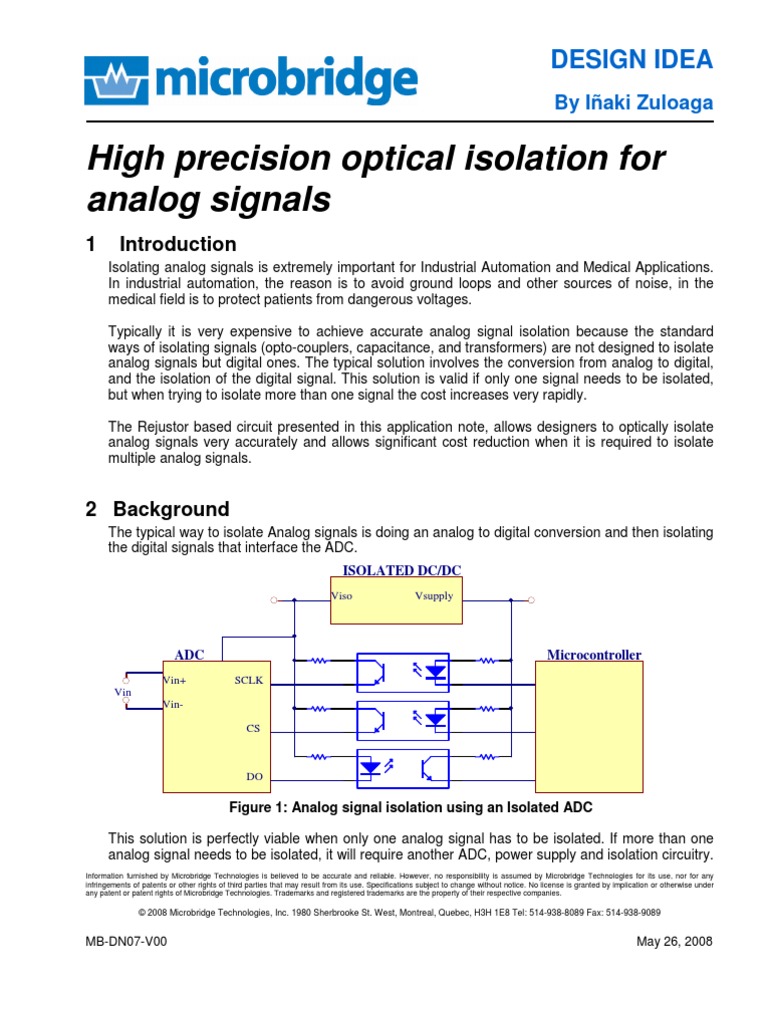 Opto Isolation PDF Analog To Digital Converter Operational Amplifier