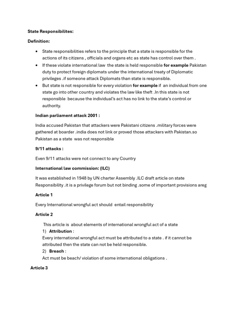 State Responsibilites Under PIL | PDF | International Law | Governance
