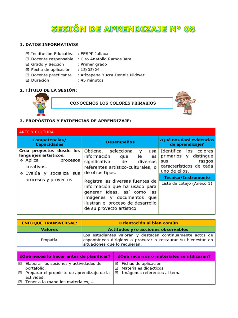 SESIÓN DE APRENDIZAJE ARTE Y CULTURA (1) | PDF | Aprendizaje | Maestros