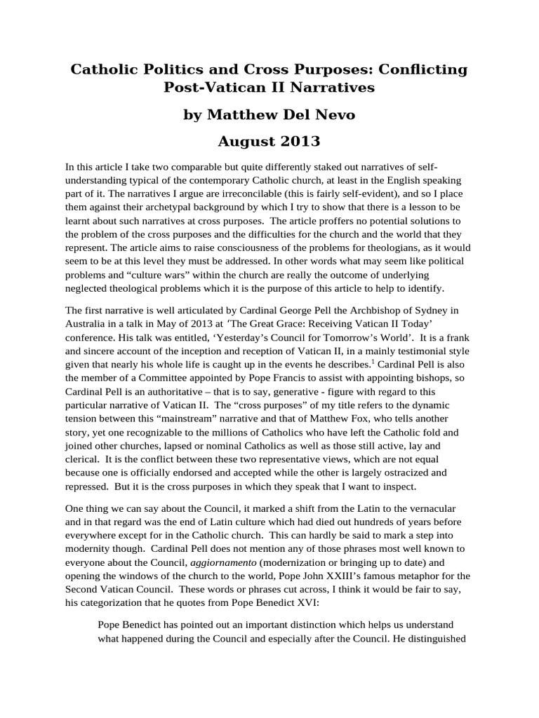 Cross Purposes On Vatican II and Catholicism Cardinal Pell and