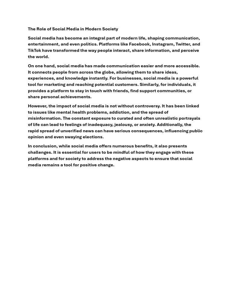 The Role of Social Media in Modern Society | PDF