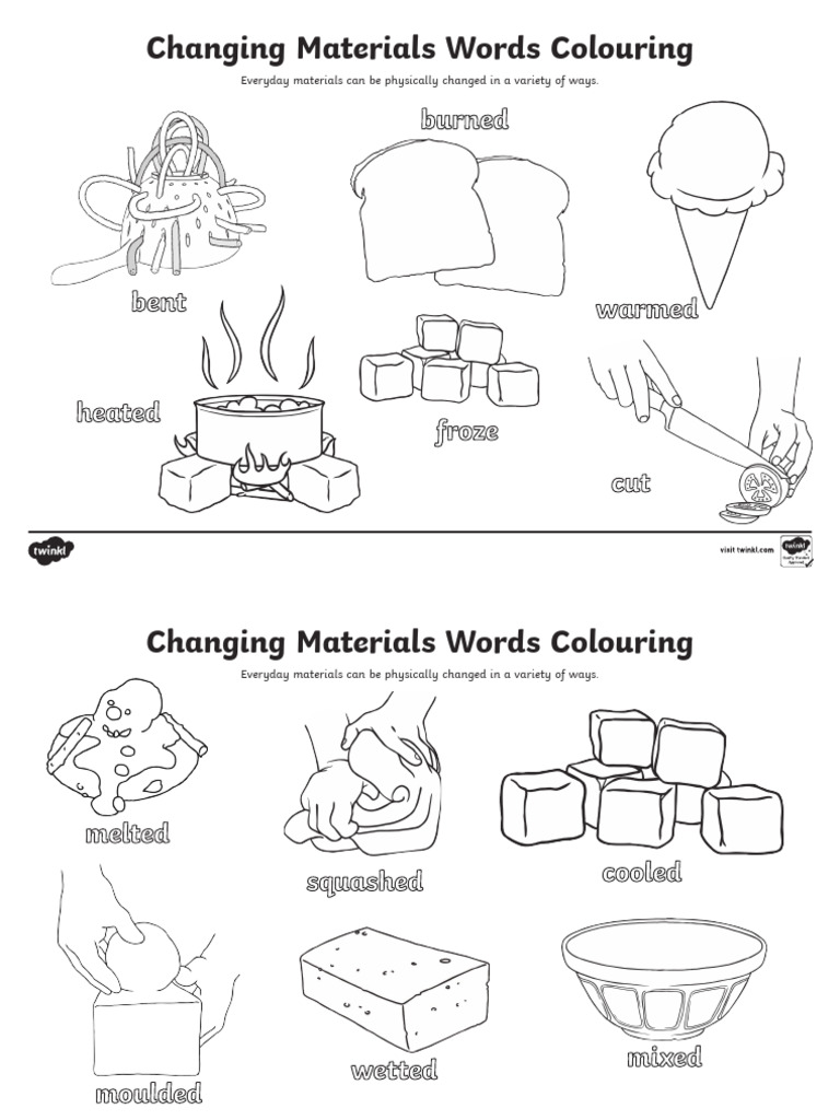 Au SC 334 Physically Changing Materials Words Colouring Sheet Ver 2 | PDF