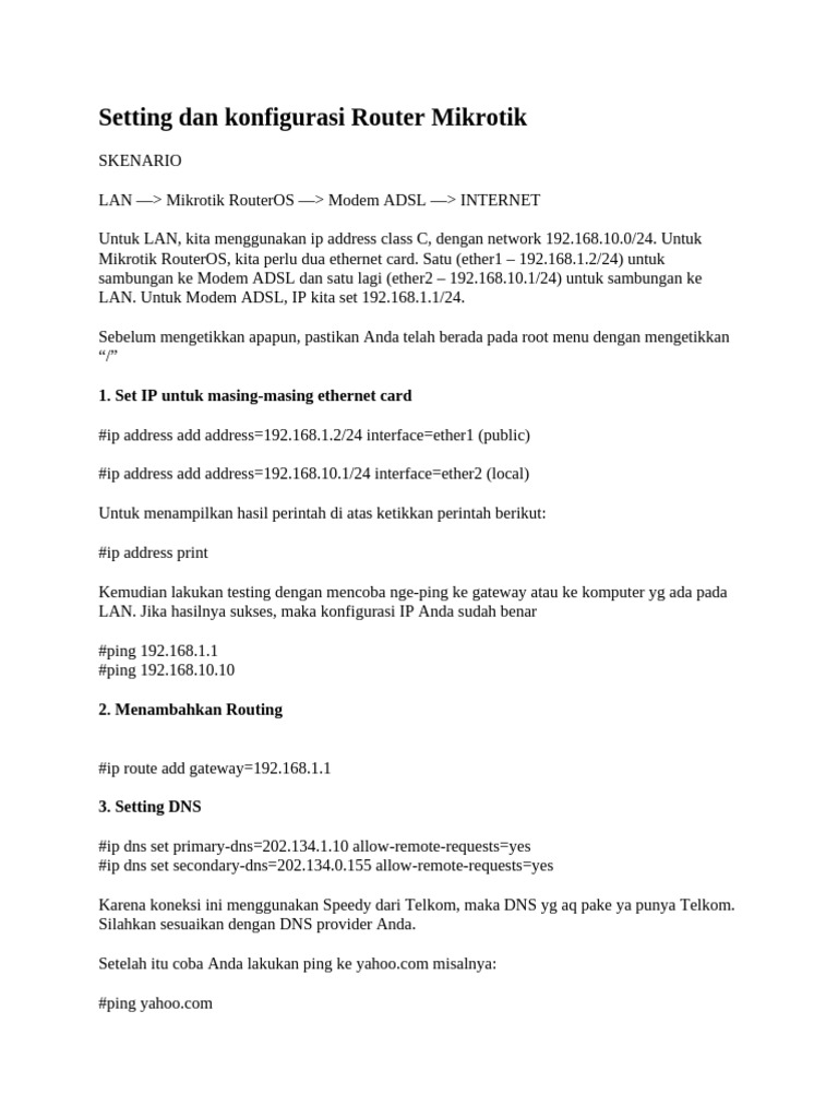 Konfigurasi Router Mikrotik Lengkap | PDF