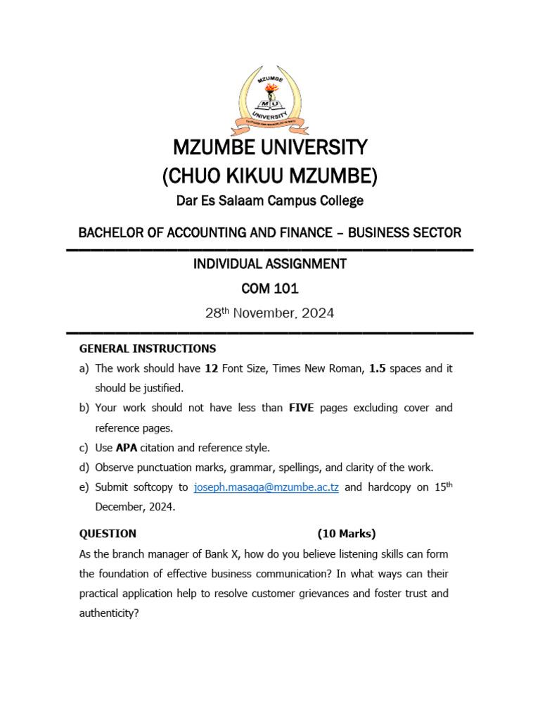 Individual COM 101 - 2024 - 2025 | PDF