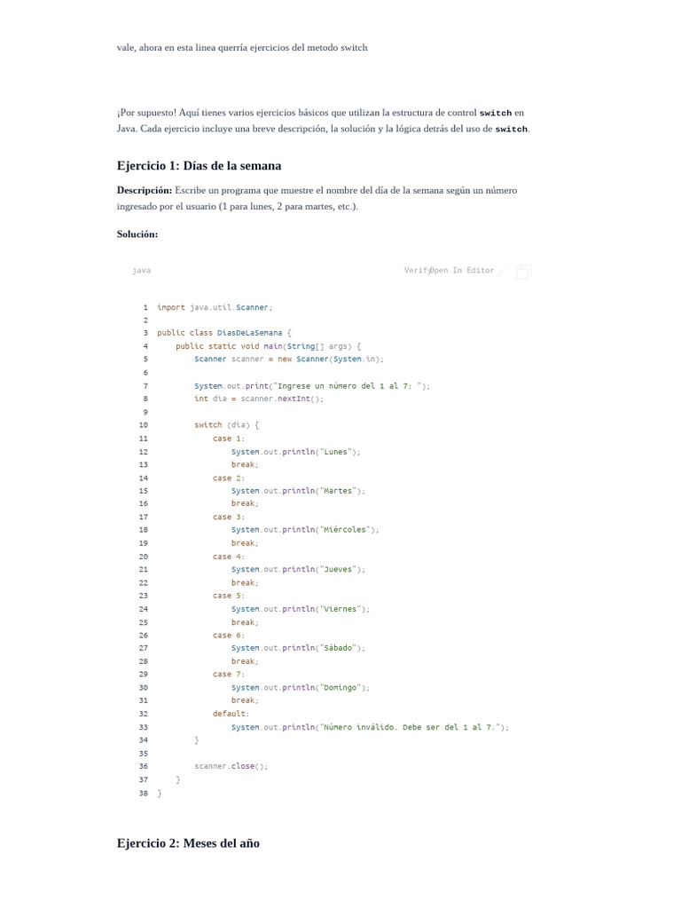 Ejercicios de Java con switch y más | PDF | Java (lenguaje de programación)