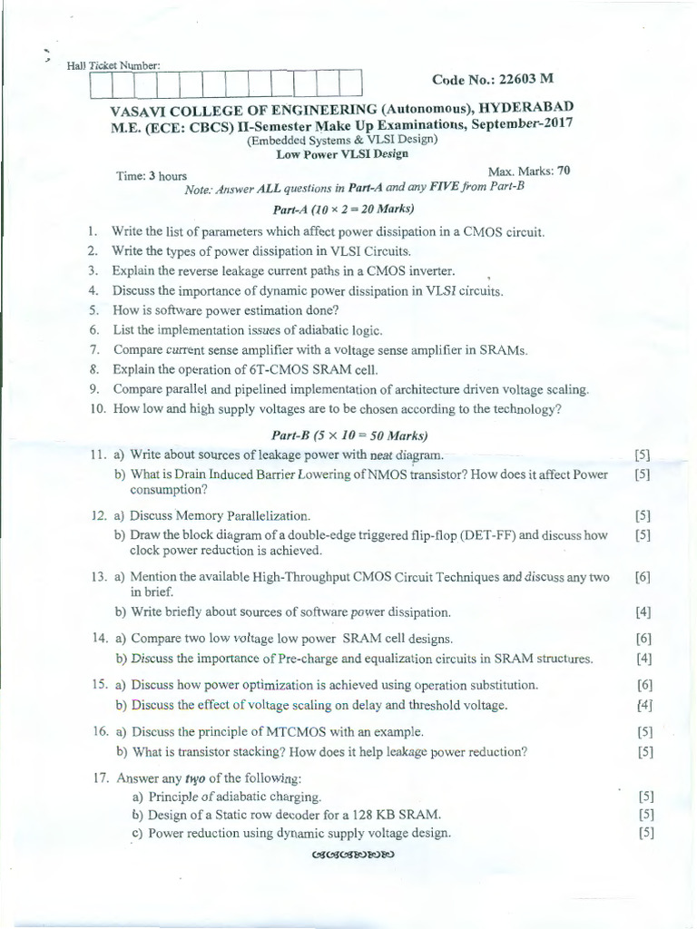 Low Power VLSI Design Exam Paper | PDF | Cmos | Electrical Circuits