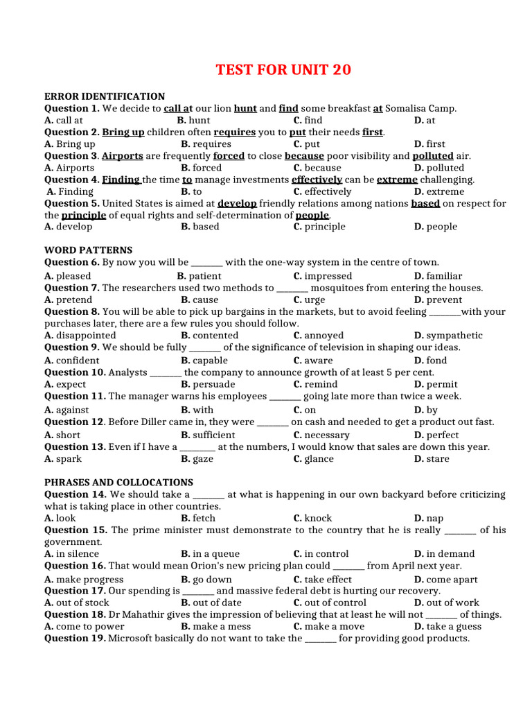 Unit 20 Test: Error Identification | PDF