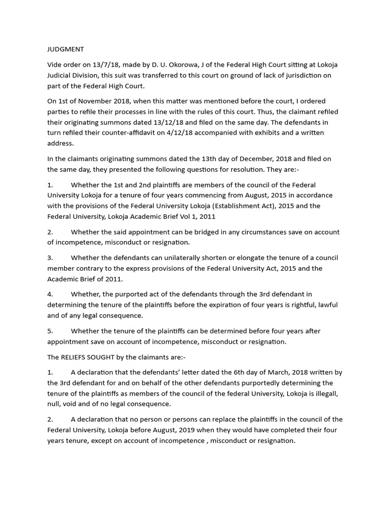 Federal High Court Judgment | PDF | Lawsuit | Summons