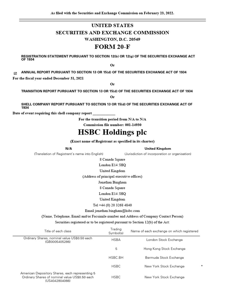 HSBC 2021 Annual Report Filing | PDF | Risk | Securities (Finance)
