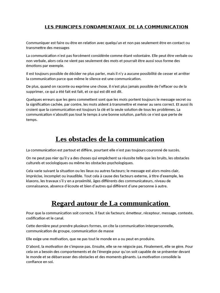 Principes fondamentaux de la communication | PDF | la communication ...
