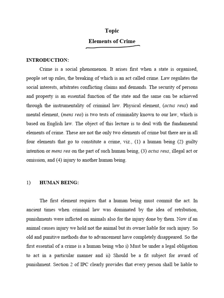 Elements Of Crime Pdf Mens Rea Crimes