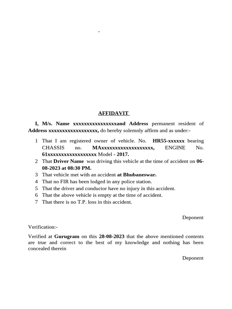 Third Party Affidavit for Car Accident | PDF