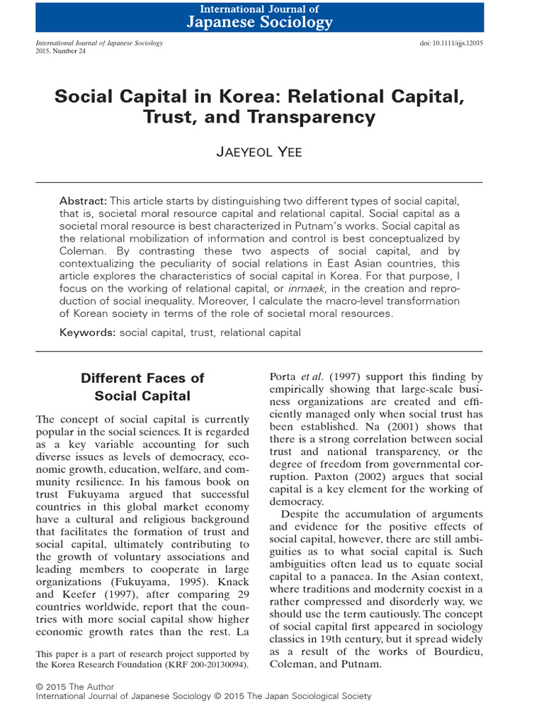 Social Capital and Inequality in Korea | PDF | Social Capital | Market ...